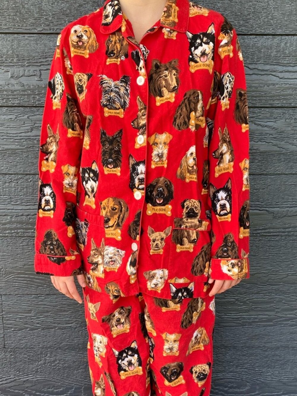 Nick Nora Red Milk Bone Flannel 2 pc Pajama Set